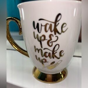 Gold and White Wake Up & Make Up Mug